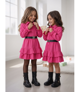 Belted Ruffle Dress – Fuschia