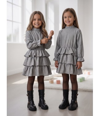 Emerald Layered Ruffle Dress – Grijs