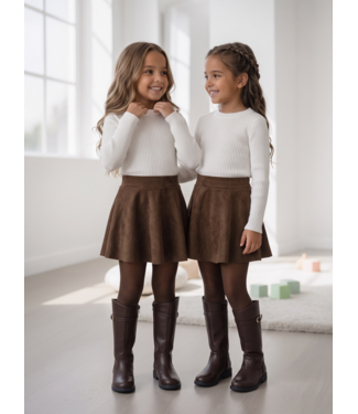 Suede Look Swirl Rokje – Marron