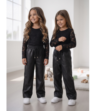 Leatherlook Wide Leg Broek – Zwart