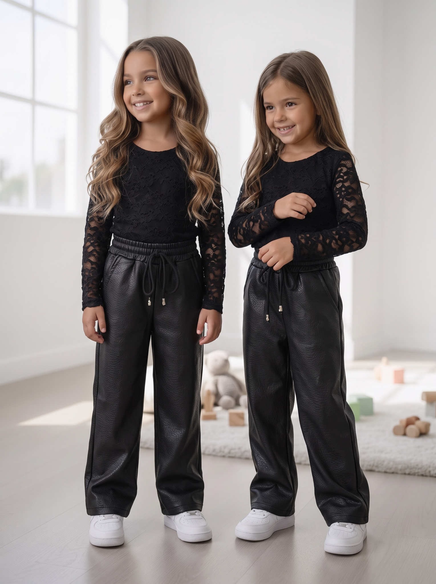 Leatherlook Wide Leg Broek – Zwart
