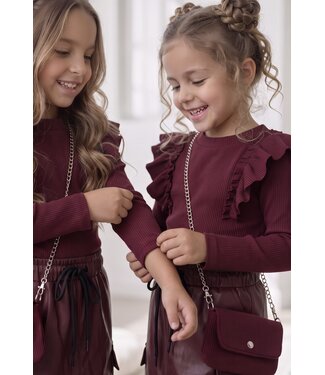 Ruffle Rib Top & Tasje - Bordeaux
