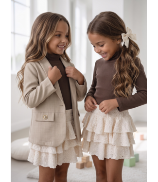 Beige Lace Blazer Set – 3-delig (Met Haarstrik) (Verzenddatum 5 okt)
