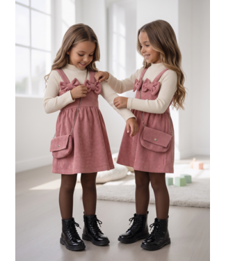 Bow Pinafore Dress Set – Roze