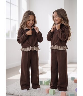 Check Detail Wide Leg Set – Marron (Verzenddatum 8 okt)