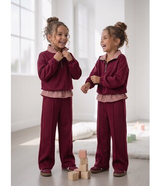 Check Detail Wide Leg Set – Bordeaux (Verzenddatum 8 okt)