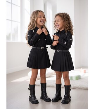 Pearl Bow Pleated Set – Black (verzenddatum 22 okt)