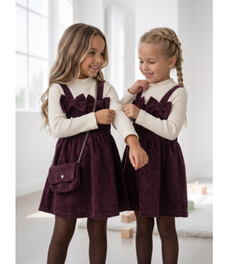 Bow Pinafore Dress Set – Bordeaux