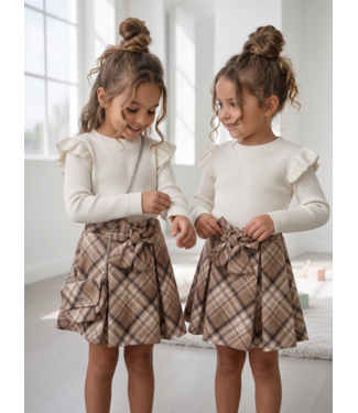 Check Bow Dress & Bag – Beige