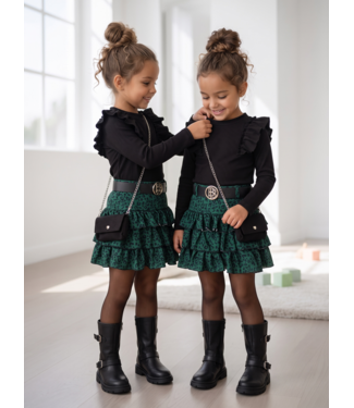 Leopard Ruffle Set – Petrol/Zwart
