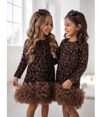 Velvet Sparkle Tule Jurk Bruin