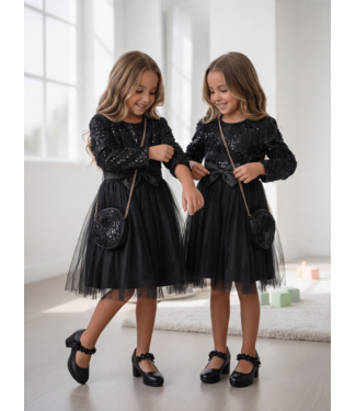 Sparkle Roses Dress (Met Tasje) - Zwart