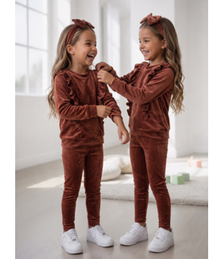 Bella Ruffle Velvet Set (Met Haarband) - Bruin