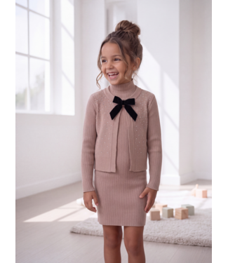 Sparkle Bow Dress Set – Taupe (l