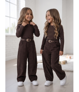 Wide Leg Corduroy Broek met Riem - Bruin