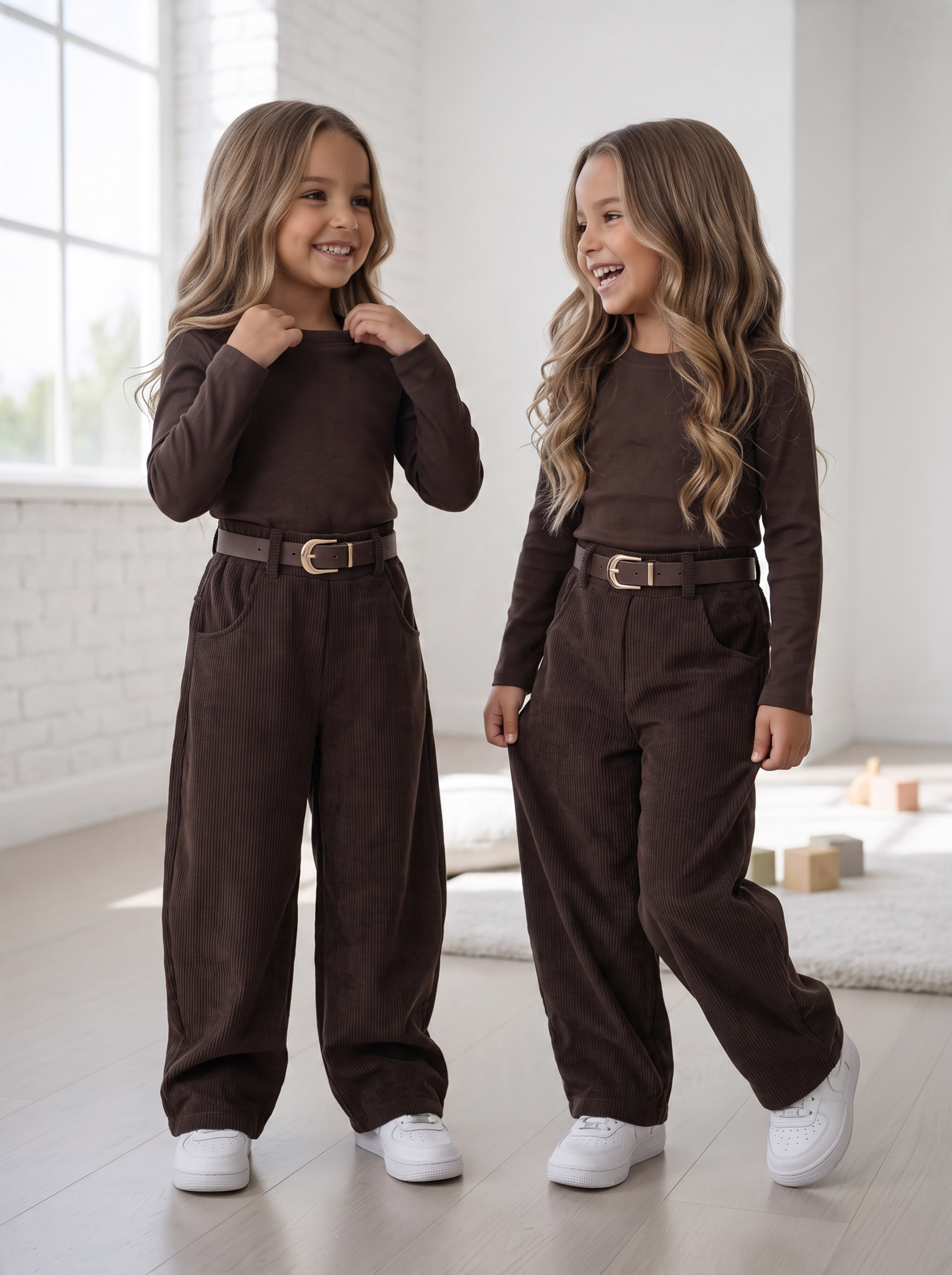 Wide Leg Corduroy Broek met Riem - Bruin