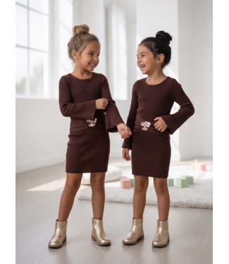 Butterfly Detail Rib Dress - Bruin