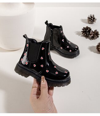 Chelsea Heart Boots - Shiny Zwart