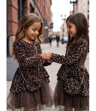 Sequin Glam Jurk met Tasje – Bruin