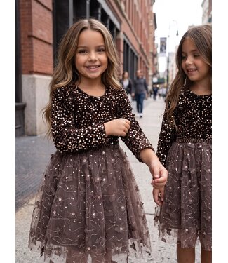 Vlinder Glitter Dress - Bruin  (Verzenddatum 22 okt)