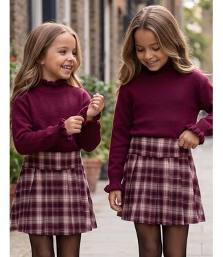 Bordeaux Check Skirt & Knit Set – 2-delig