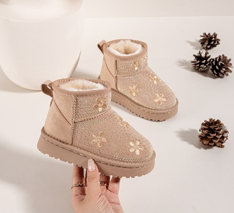 Flower Sparkle Boots - Beige