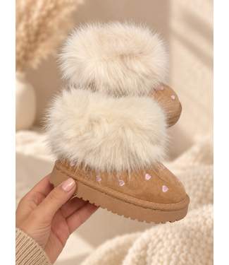 Furry Heart Boots – Beige