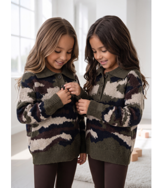 Camouflage Knit Polo Sweater – Army Green