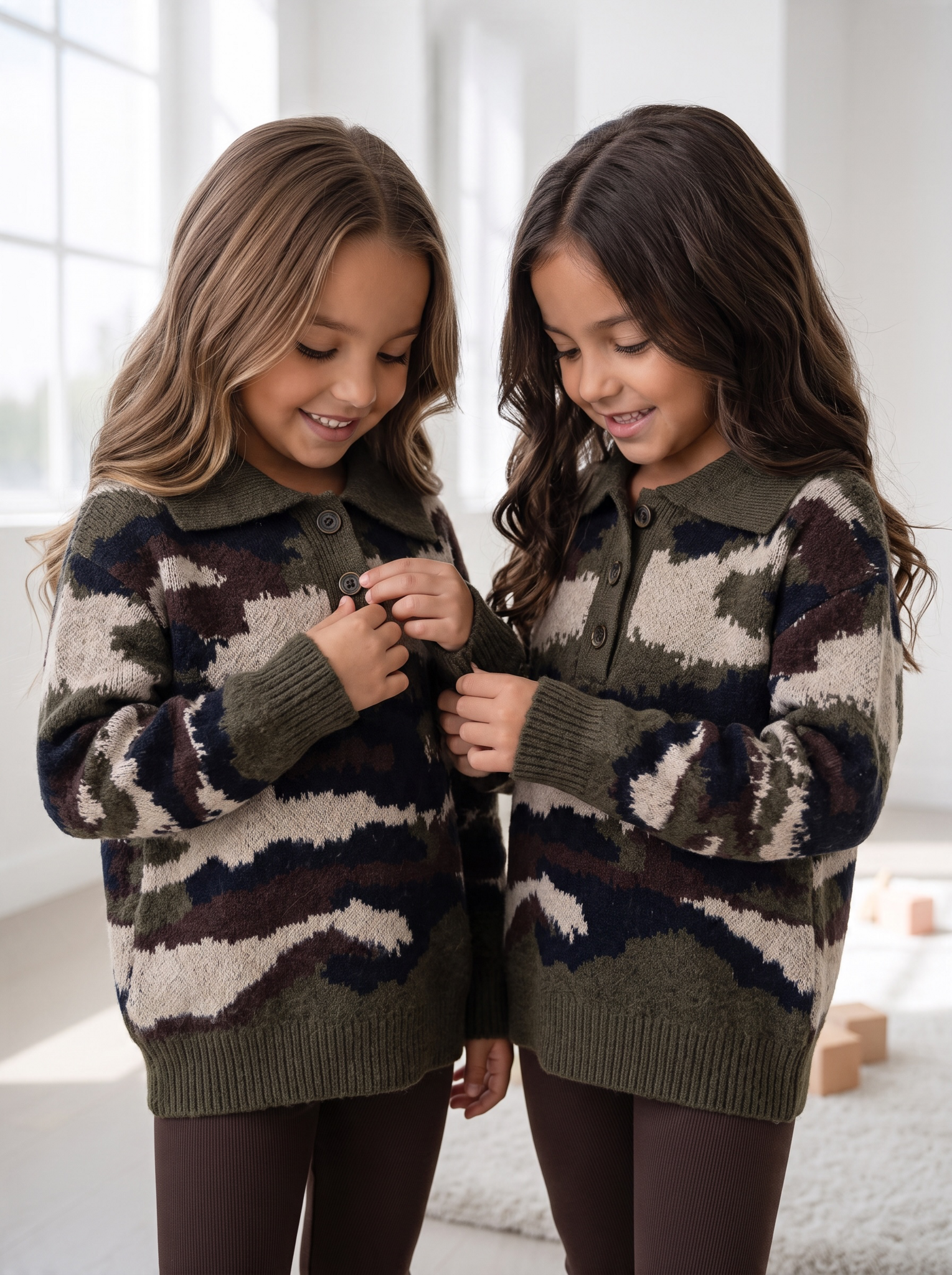 Camouflage Knit Polo Sweater – Army Green