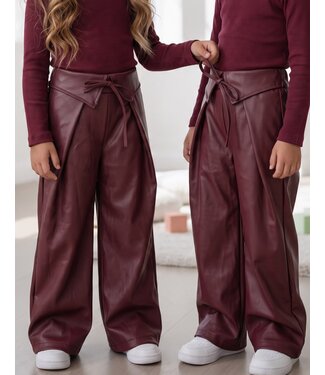 Bordeaux Leatherlook Wide Leg Broek met Strik