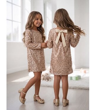Sequin Bow Back Dress - Goud/Beige