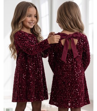 Sequin Bow Back Dress - Bordeaux