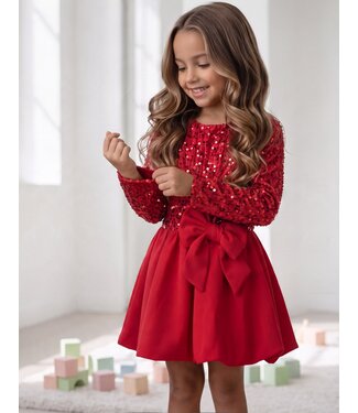 Sequin Bow Balloon Dress - Rood