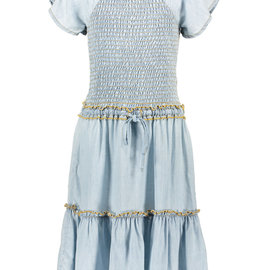 Like Flo Like Flo denim jurk F102-5822-181 light denim maxi smock dress