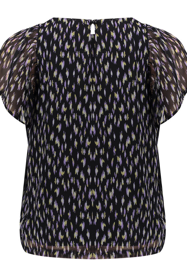 Frankie & Liberty Frankie & Liberty blouse korte mouw Cady FL22114 print black/purple rain/soft yellow