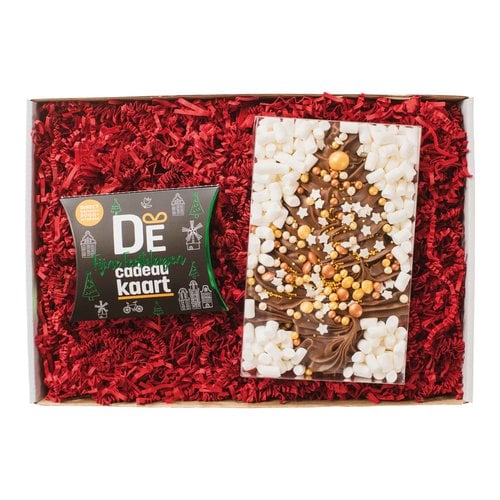 Cadeaupakket kerst | Cadeaubon & deluxe chocolade kerstboom
