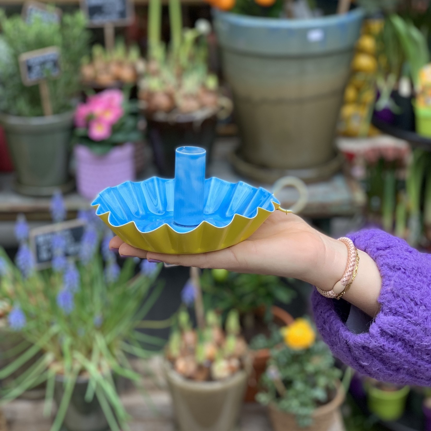 zuur Bedankt commando Kaarsenstandaard Groot Blauw/geel - Groene Vingers Delft