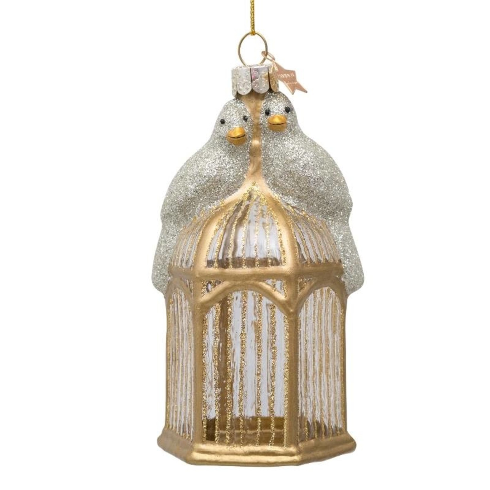 Vondels Ornament birds on cage - silver/gold