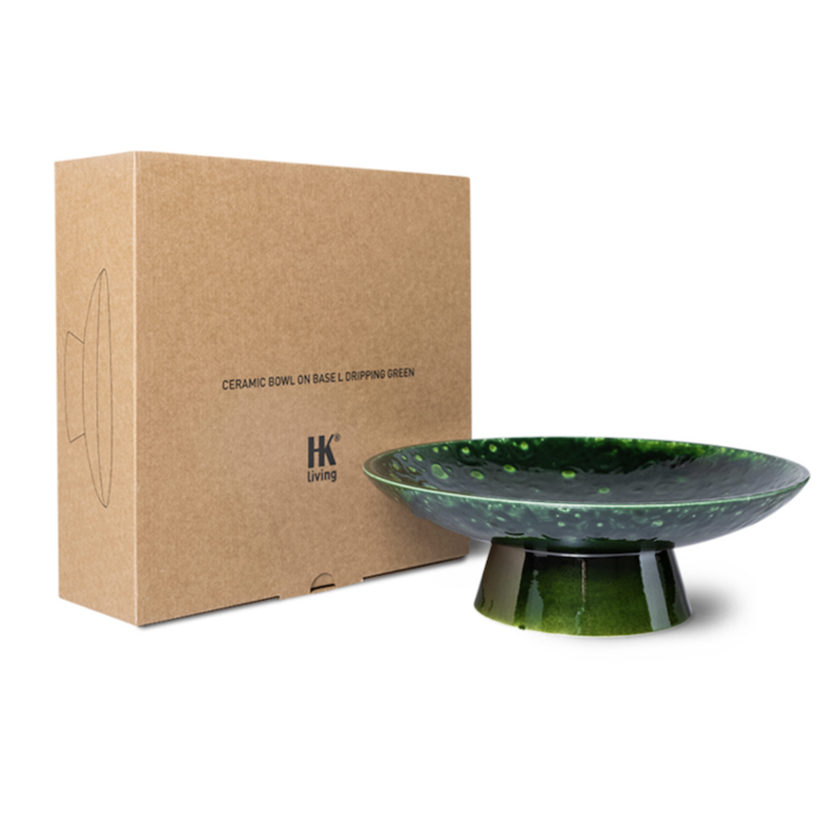 HKliving bowl on base - dripping green the emeralds