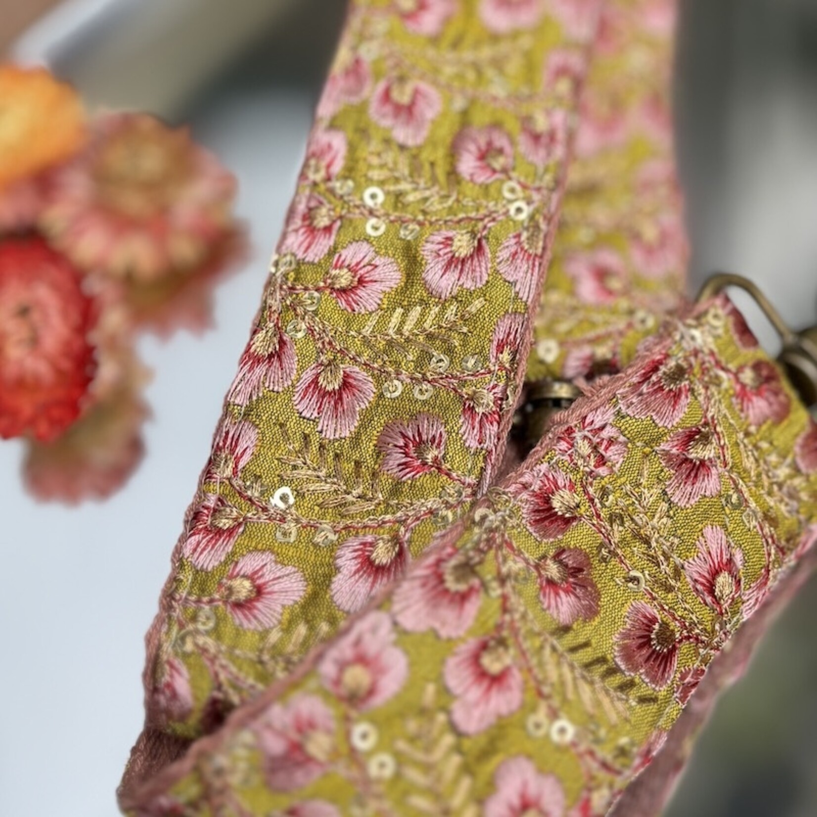 Handgemaakte straps - groen met roze