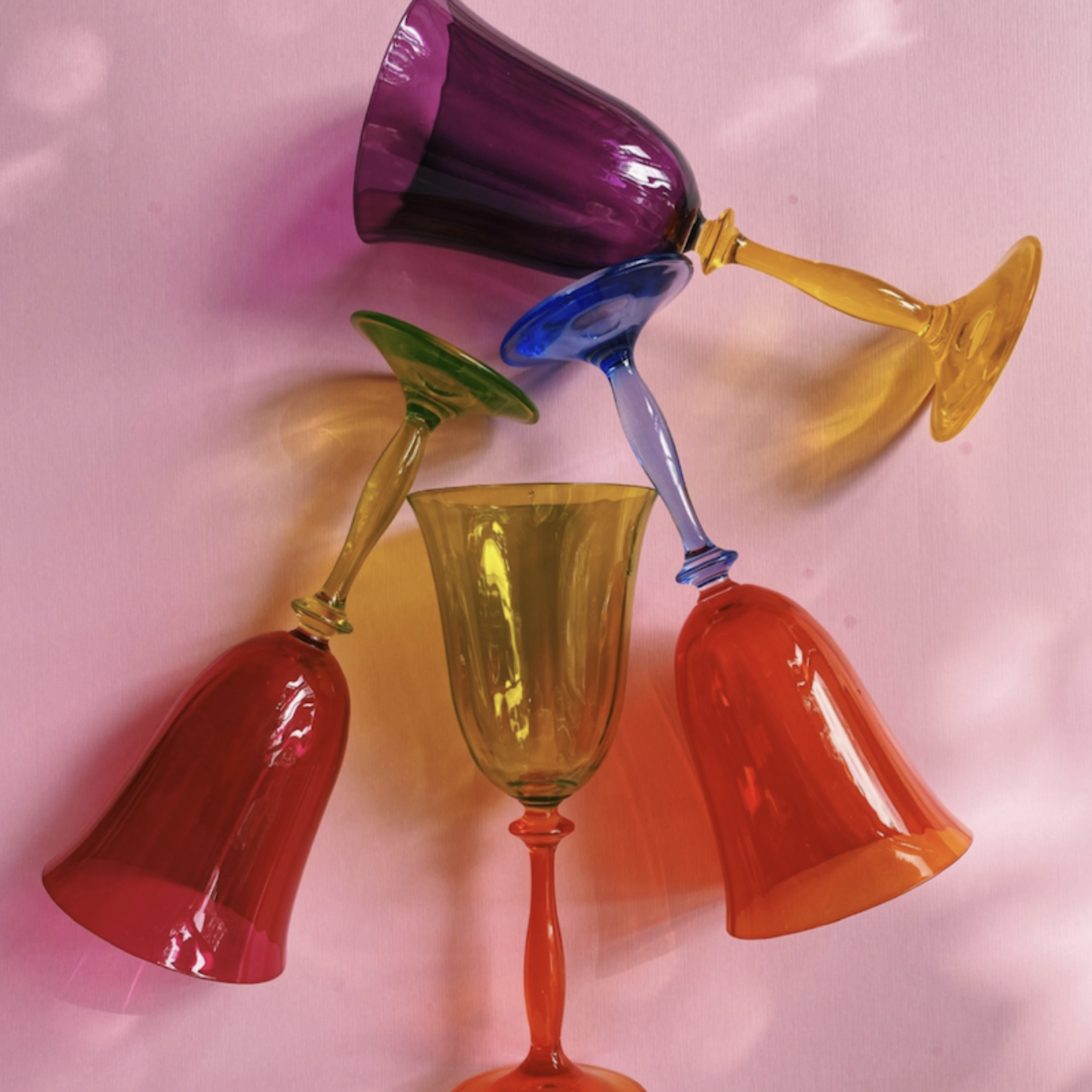 Anna+Nina - Multicoloured Wine Glass - geel