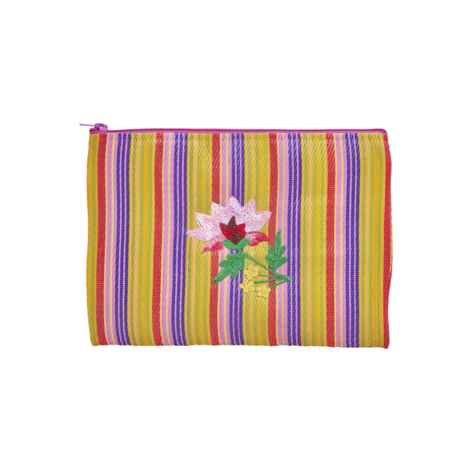 Pouch tasje Flower Embroidery - paars/geel