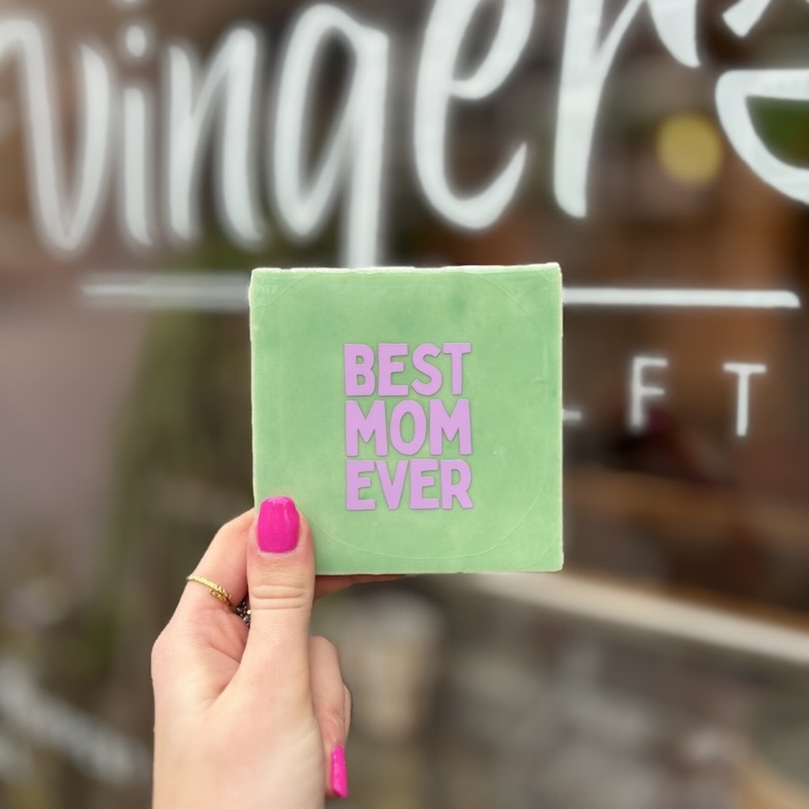 Tegeltje - best mom ever, minty met lila