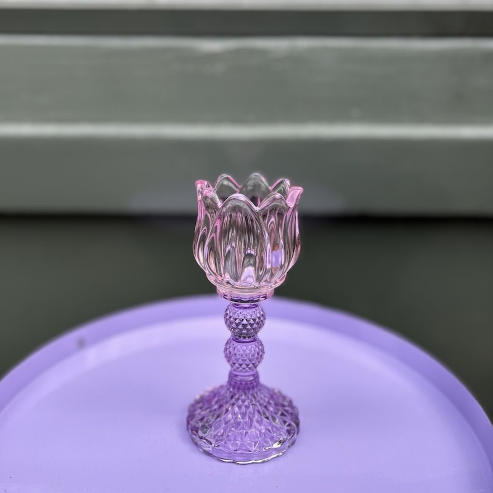 Daan Kromhout Theelichthouder - tulp - roze glas - L