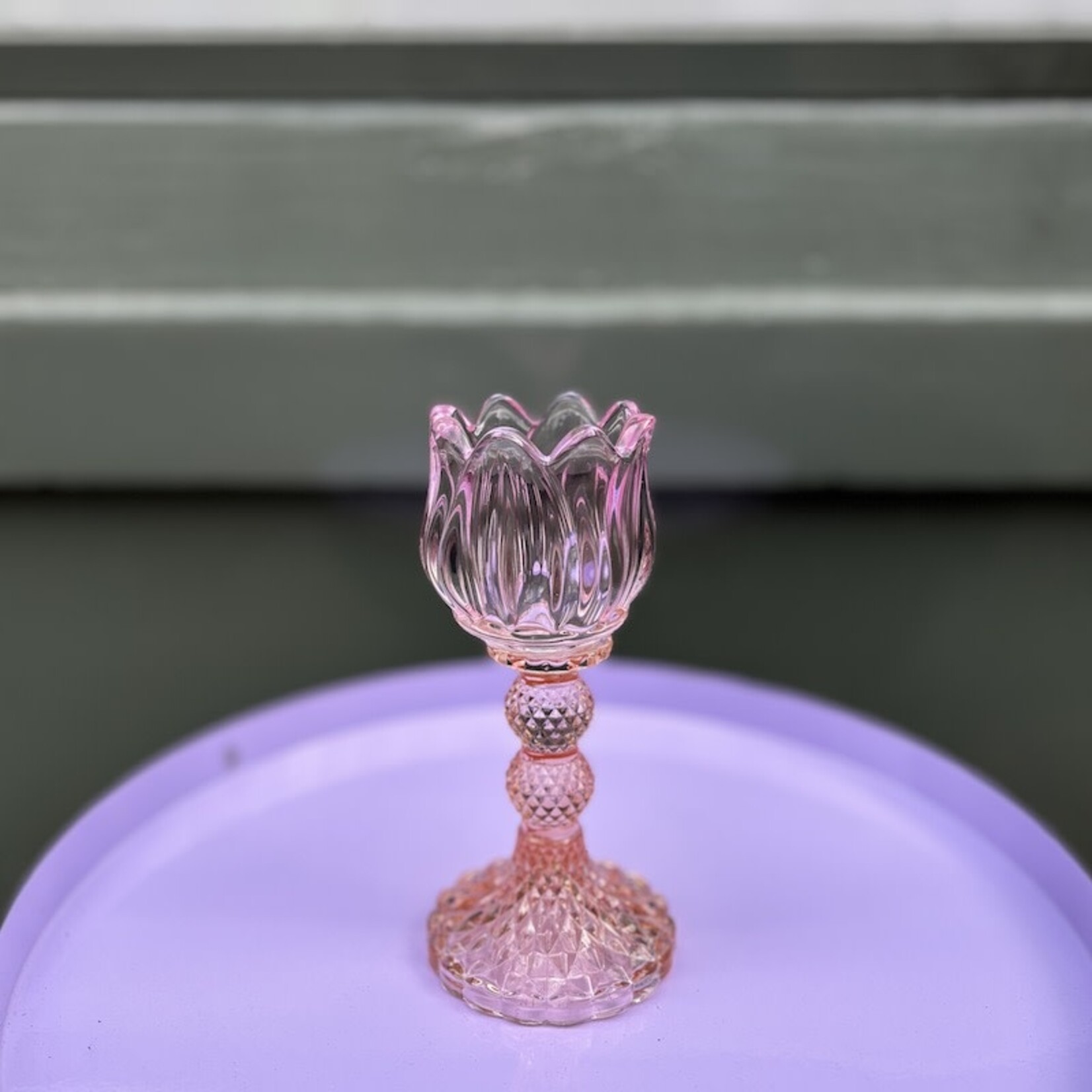 Daan Kromhout Theelichthouder - tulp - roze glas - L