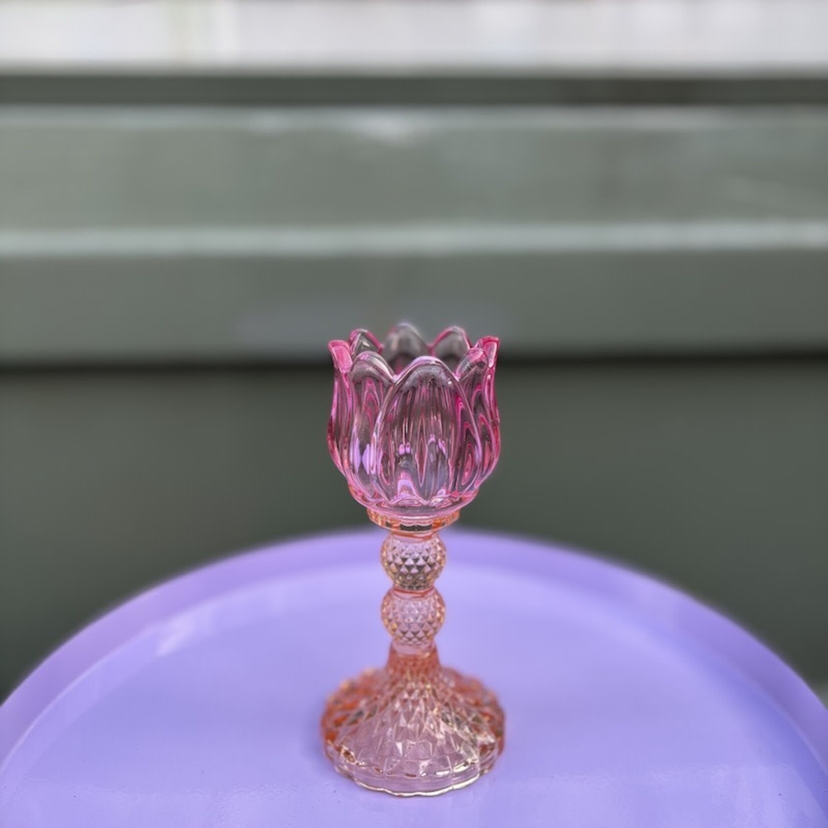 Daan Kromhout Theelichthouder - tulp - neon roze glas - L