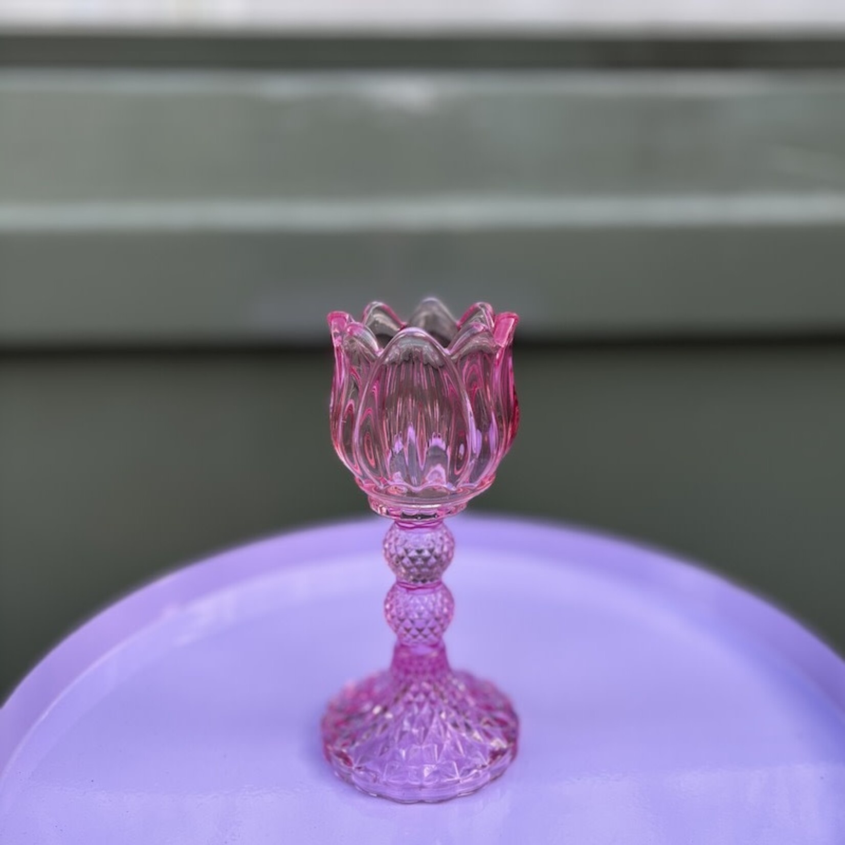 Daan Kromhout Theelichthouder - tulp - neon roze glas - L