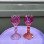 Daan Kromhout Theelichthouder - tulp - neon fuchsia glas - L