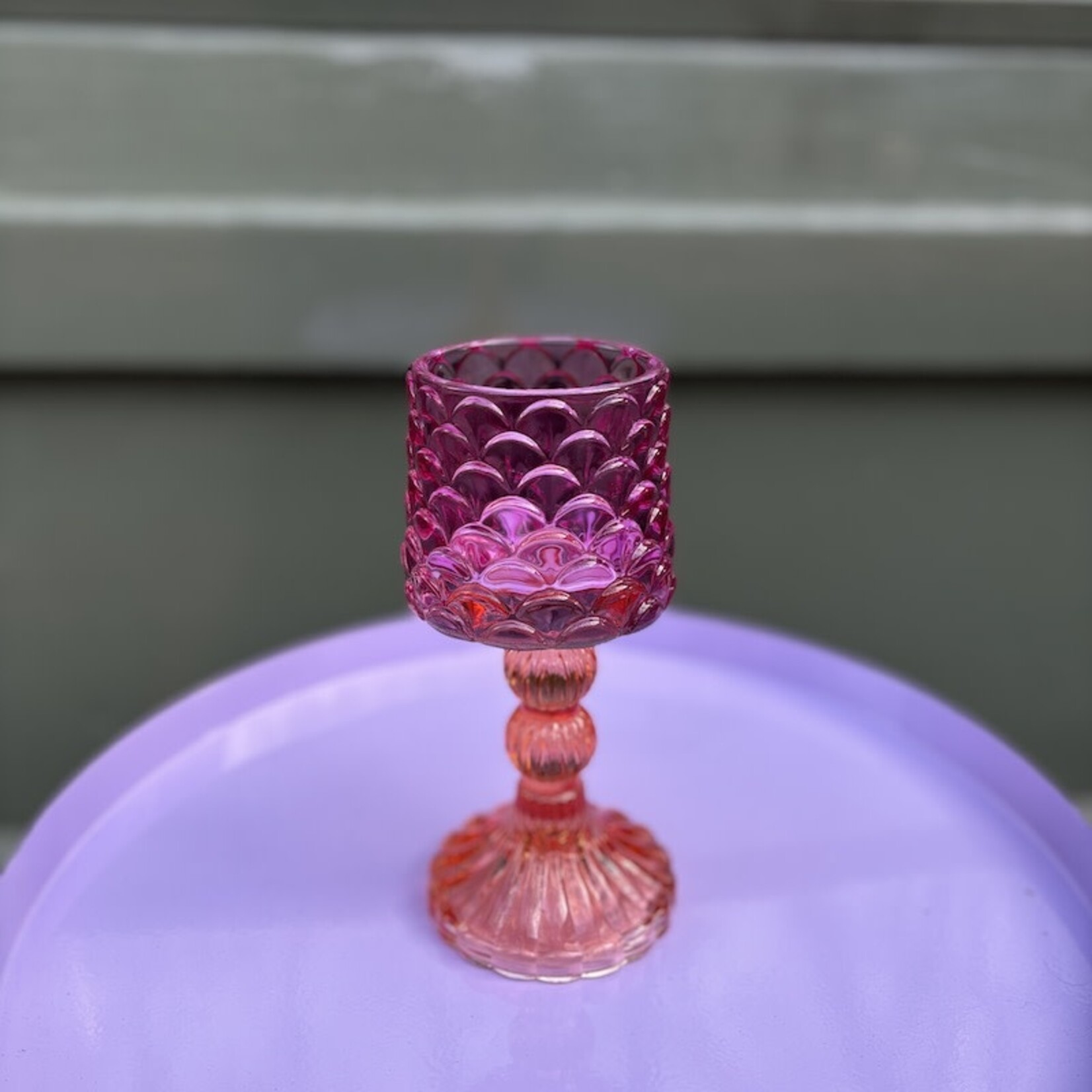 Daan Kromhout Theelichthouder - lampje - neon fuchsia glas - L