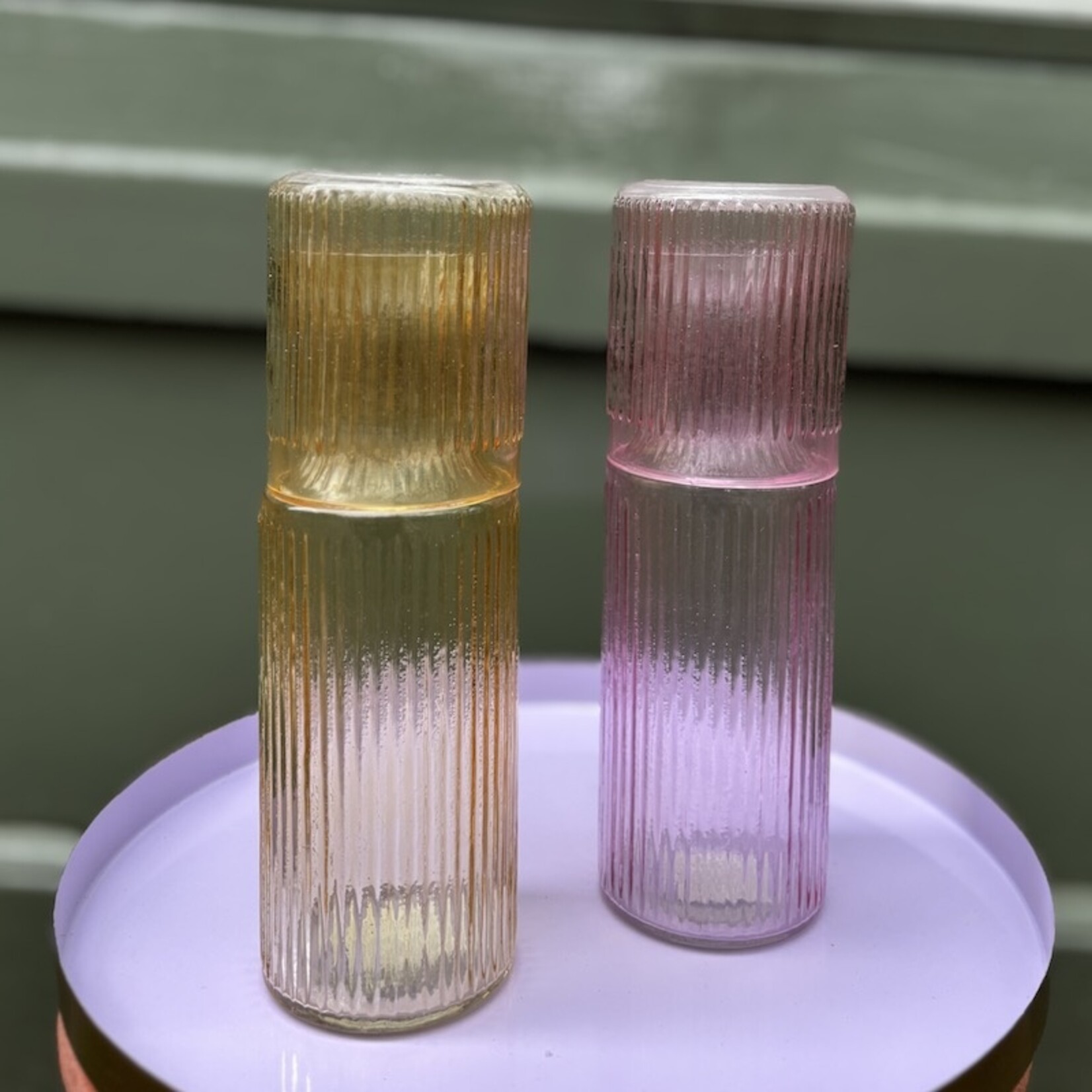 Waterkan met glas - roze